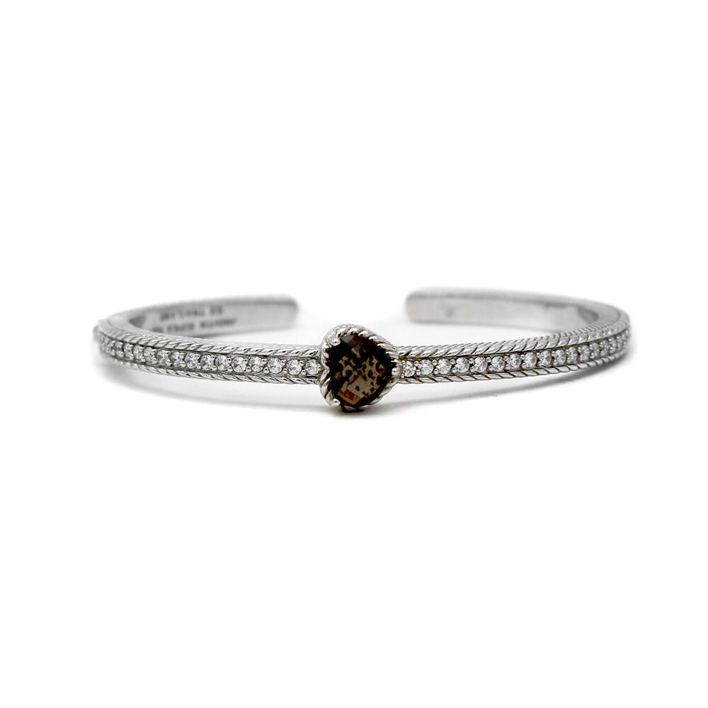 Judith Ripka Silver 925 Heart Smoky Quartz Hinge Cuff Bracelet